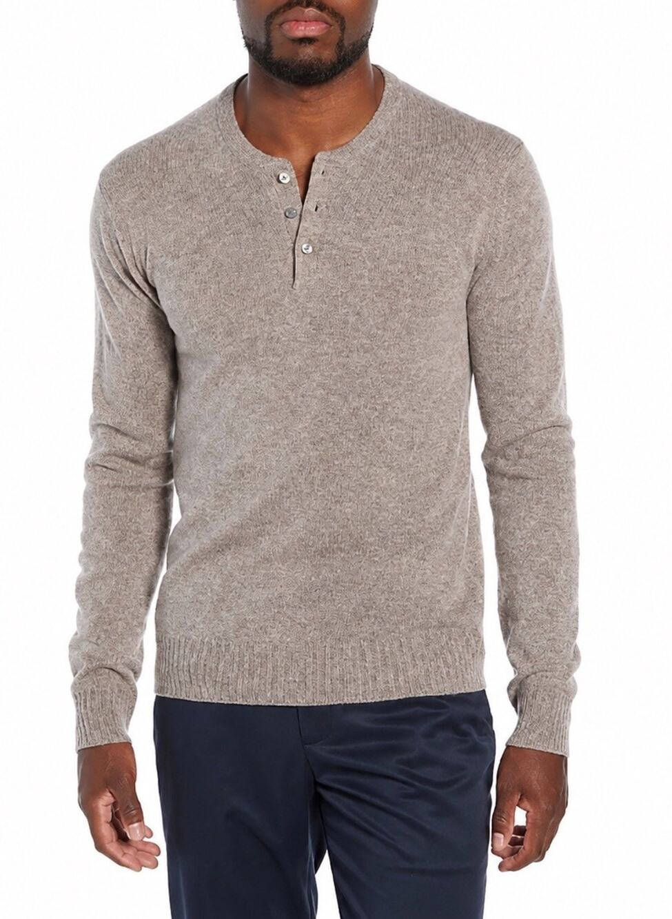 Bonobos 100% Cashmere Henley Sweater Men’s Medium Brown Slim Fit Luxury Knit